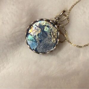 Sterling Silver Roman Glass Pendant & 16” Necklace from Israel with Cert of Auth